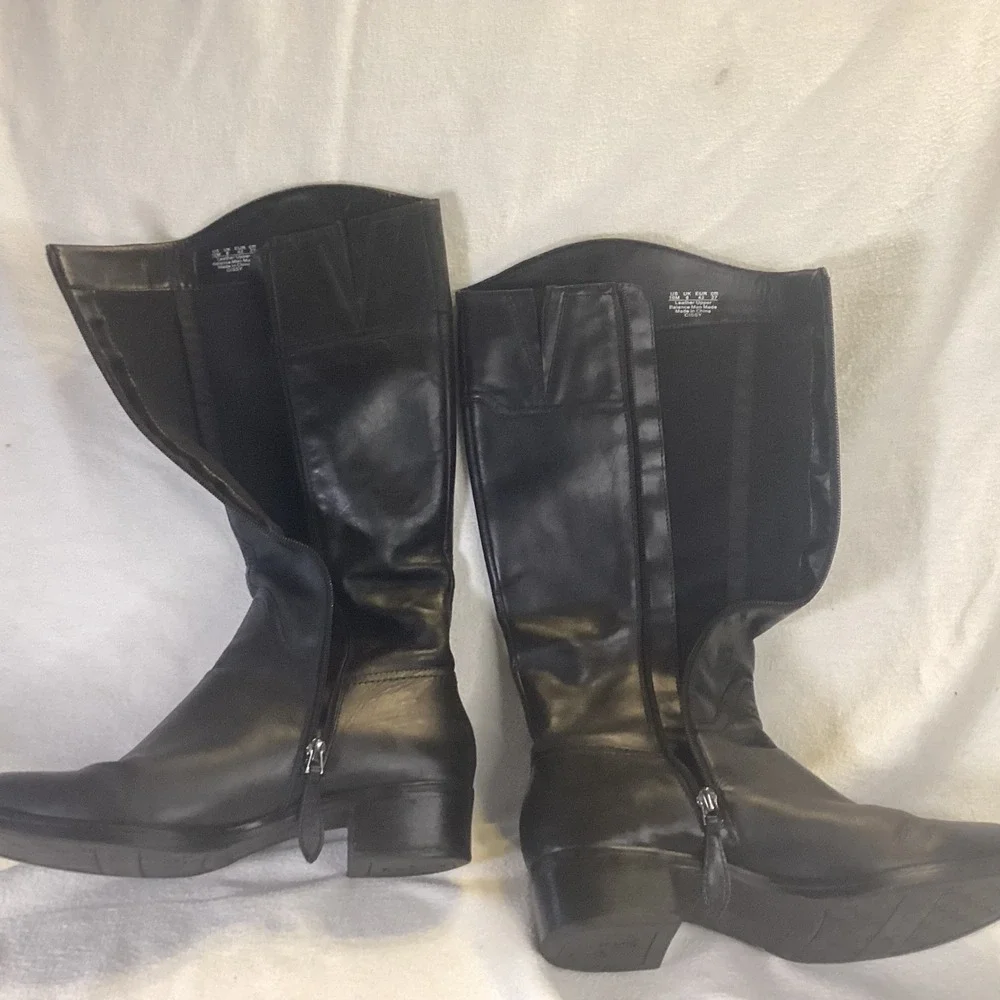 Franco Sarto Cissy Black Leather Knee High Riding Boots Womens 10M Block Heel